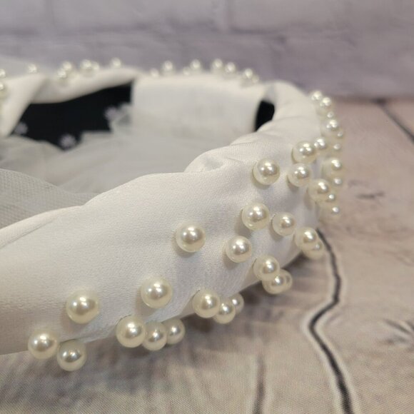 Lele Sadoughi Veil Imitation Pearl Satin Headband